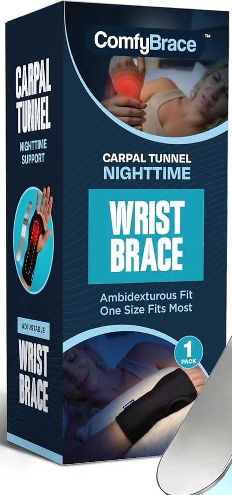 The ComfyBrace Carpal Tunnel Nighttime Wrist Brace retail carton